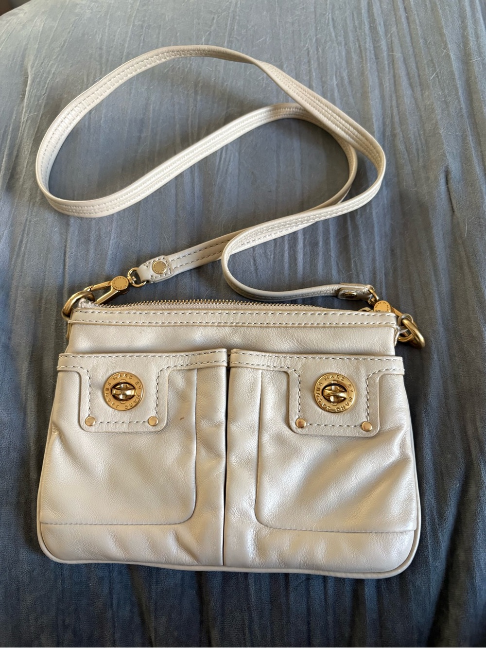 Marc by Marc Jacobs Cream Leather Crossbody Bag with Gold Hardware